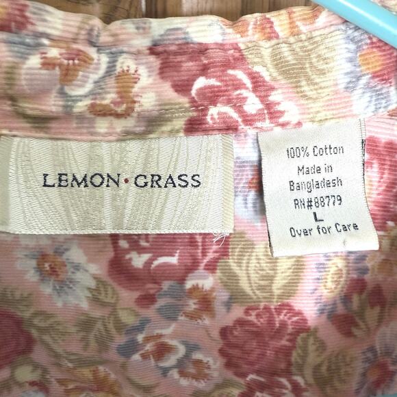 Lemon Grass womens Large floral print cotton micro-wale corduroy button up shirt - Picture 5 of 6